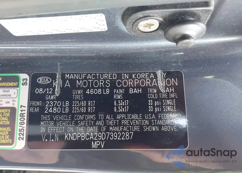 2013 Kia Sportage Lx z USA, uszkodzony, nr VIN KNDPBCA29D7392287